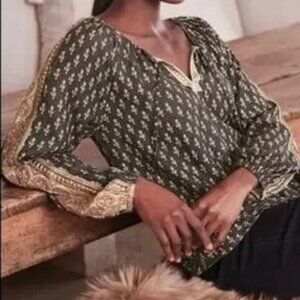 Soft Surroundings Jolene Boho Block Print Blouse Size Medium Like New